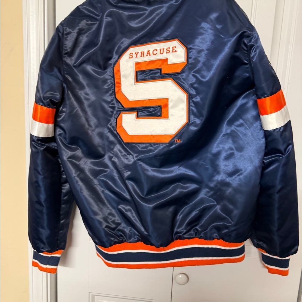 Syracuse University STARTER Navy Blue Satin Jacket - Picture 3 of 7